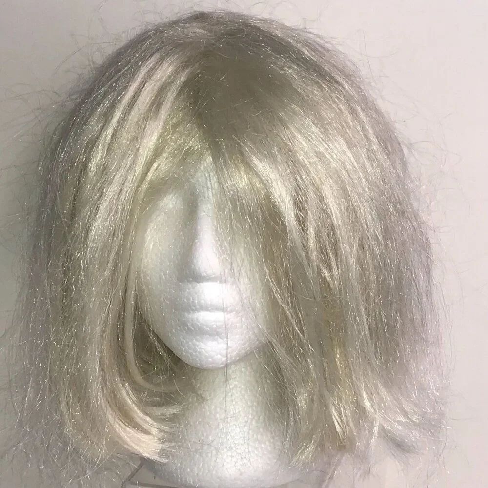 Wig Platinum White Blonde Bob Theater Halloween Costume Cosplay Glam Hollywood